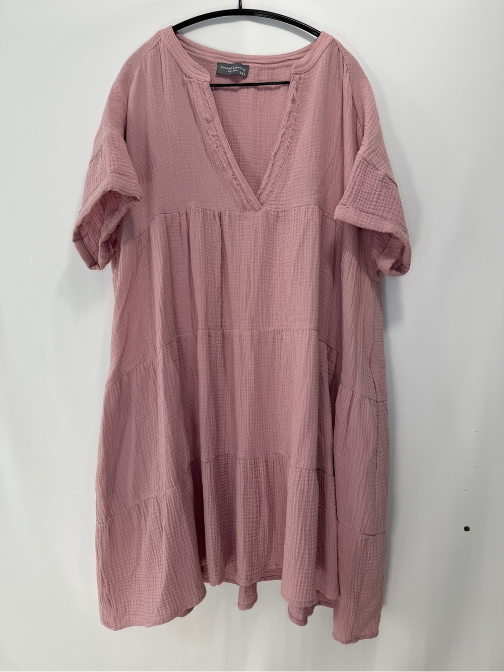 Sweet Lovely By Jen Women's pink  Cotton Guaze Tiered Babydoll Dress Size 1X
